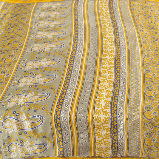 Sanskriti Vintage Yellow Sarees Moss Crepe Printed Sari Soft Floral Craft Fabric