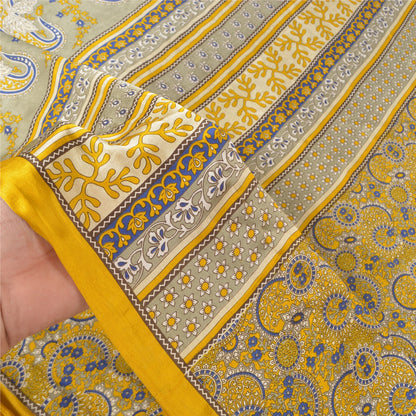 Sanskriti Vintage Yellow Sarees Moss Crepe Printed Sari Soft Floral Craft Fabric