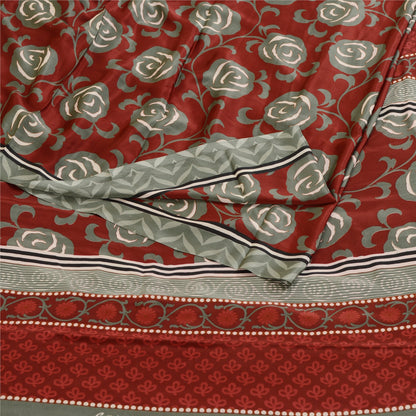 Sanskriti Vintage Red  Sarees Moss Crepe Floral Printed Craft Fabric Sari