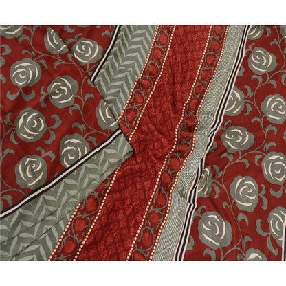 Sanskriti Vintage Red  Sarees Moss Crepe Floral Printed Craft Fabric Sari