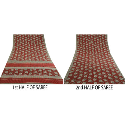 Sanskriti Vintage Red  Sarees Moss Crepe Floral Printed Craft Fabric Sari