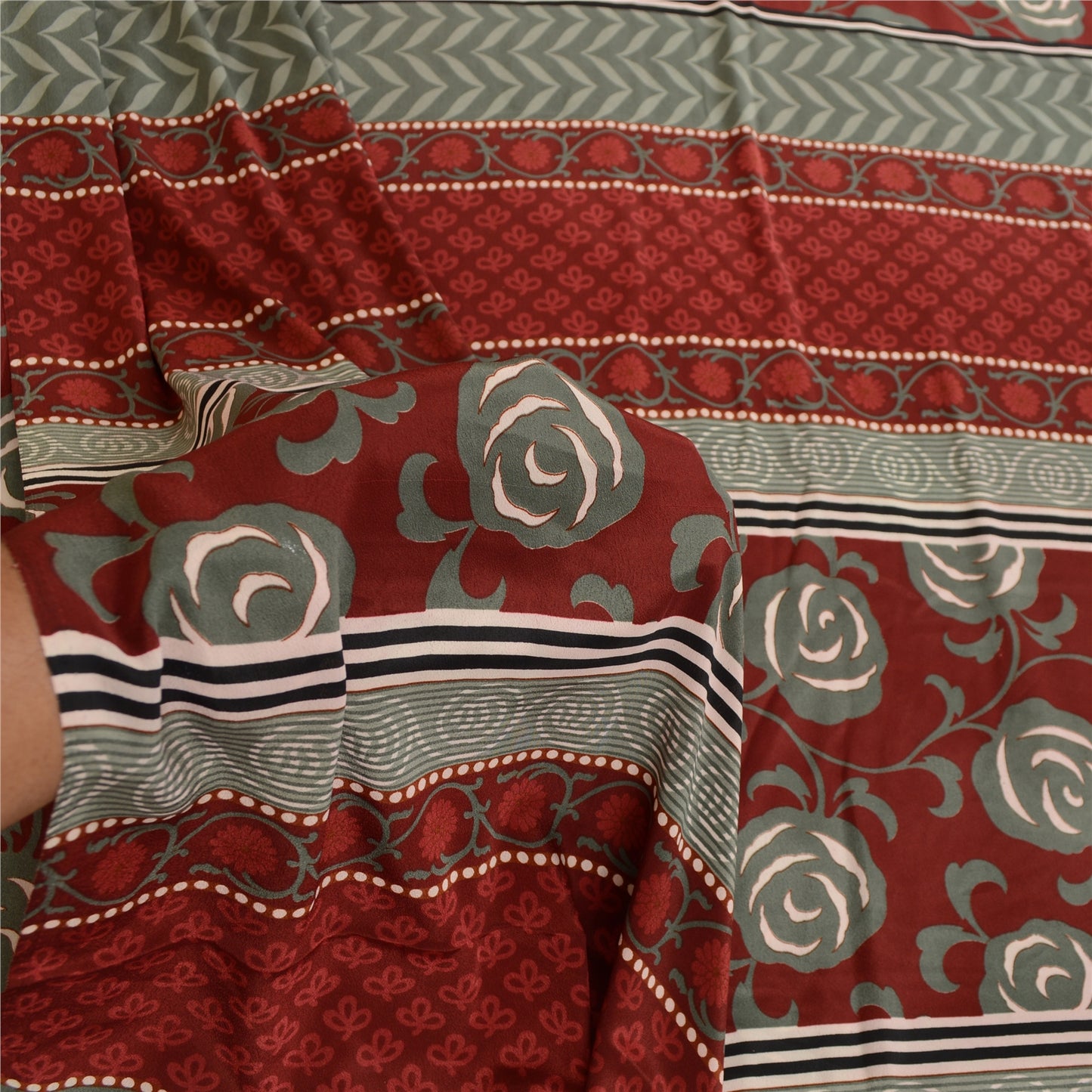 Sanskriti Vintage Red  Sarees Moss Crepe Floral Printed Craft Fabric Sari