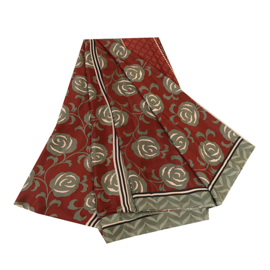 Sanskriti Vintage Red  Sarees Moss Crepe Floral Printed Craft Fabric Sari