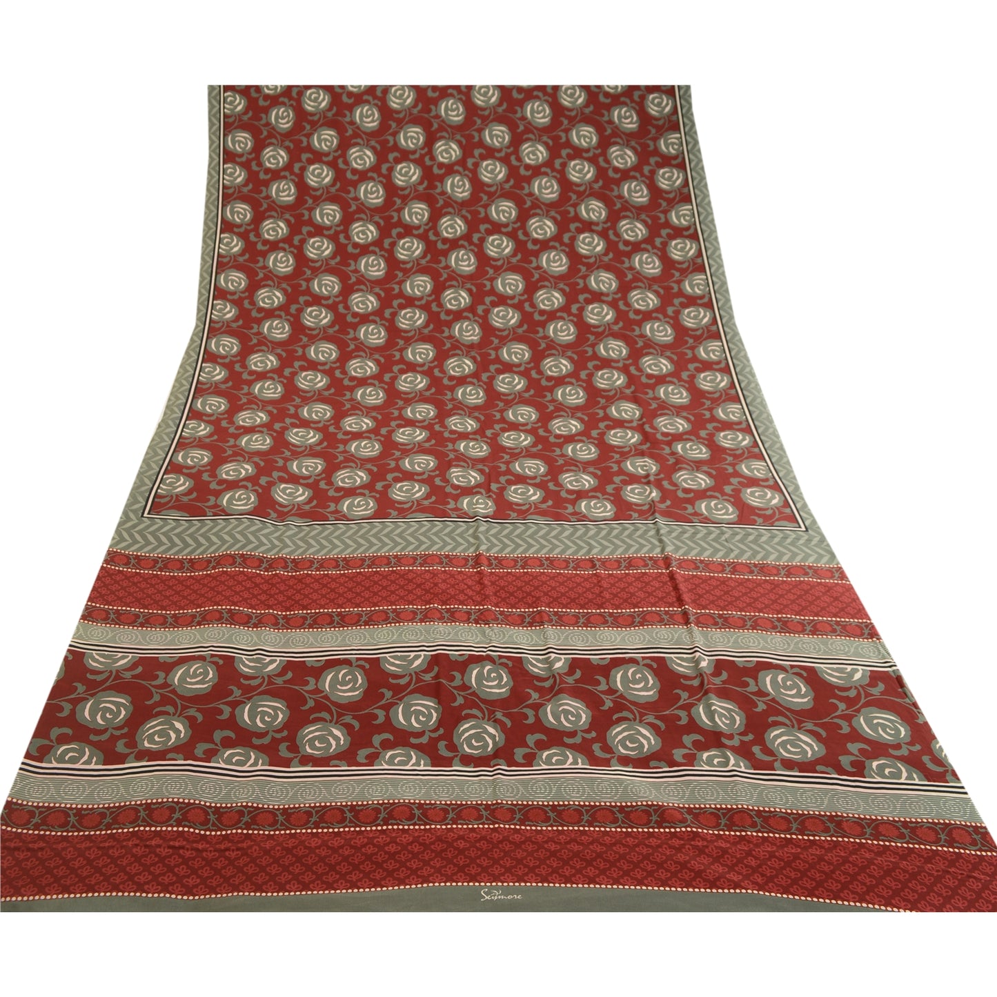 Sanskriti Vintage Red  Sarees Moss Crepe Floral Printed Craft Fabric Sari