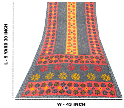 Sanskriti Vintage Gray Sarees Indian Moss Crepe Printed Sari Soft Craft Sustainable Fabric