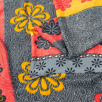 Sanskriti Vintage Gray Sarees Indian Moss Crepe Printed Sari Soft Craft Sustainable Fabric