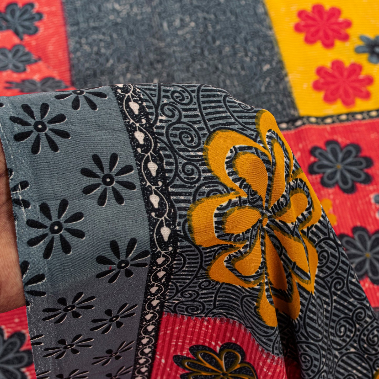 Sanskriti Vintage Gray Sarees Indian Moss Crepe Printed Sari Soft Craft Sustainable Fabric