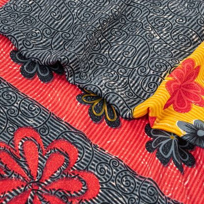 Sanskriti Vintage Gray Sarees Indian Moss Crepe Printed Sari Soft Craft Sustainable Fabric