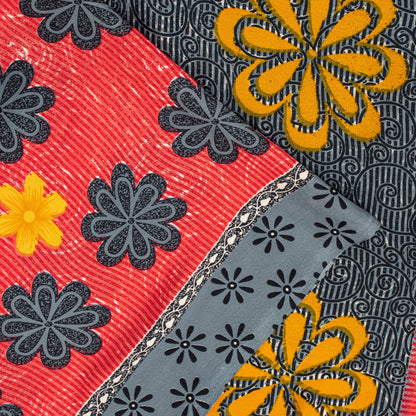 Sanskriti Vintage Gray Sarees Indian Moss Crepe Printed Sari Soft Craft Sustainable Fabric