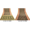 Sanskriti Vintage Green Peacock Human Print Sarees Moss Crepe Sari Craft Fabric