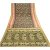 Sanskriti Vintage Green Peacock Human Print Sarees Moss Crepe Sari Craft Fabric