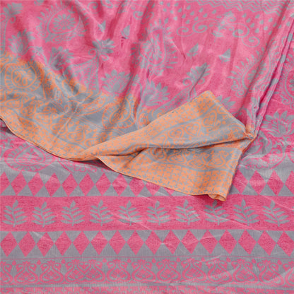 Sanskriti Vintage Pink Sarees Moss Crepe Sari Printed Floral 6 YD Craft Fabric