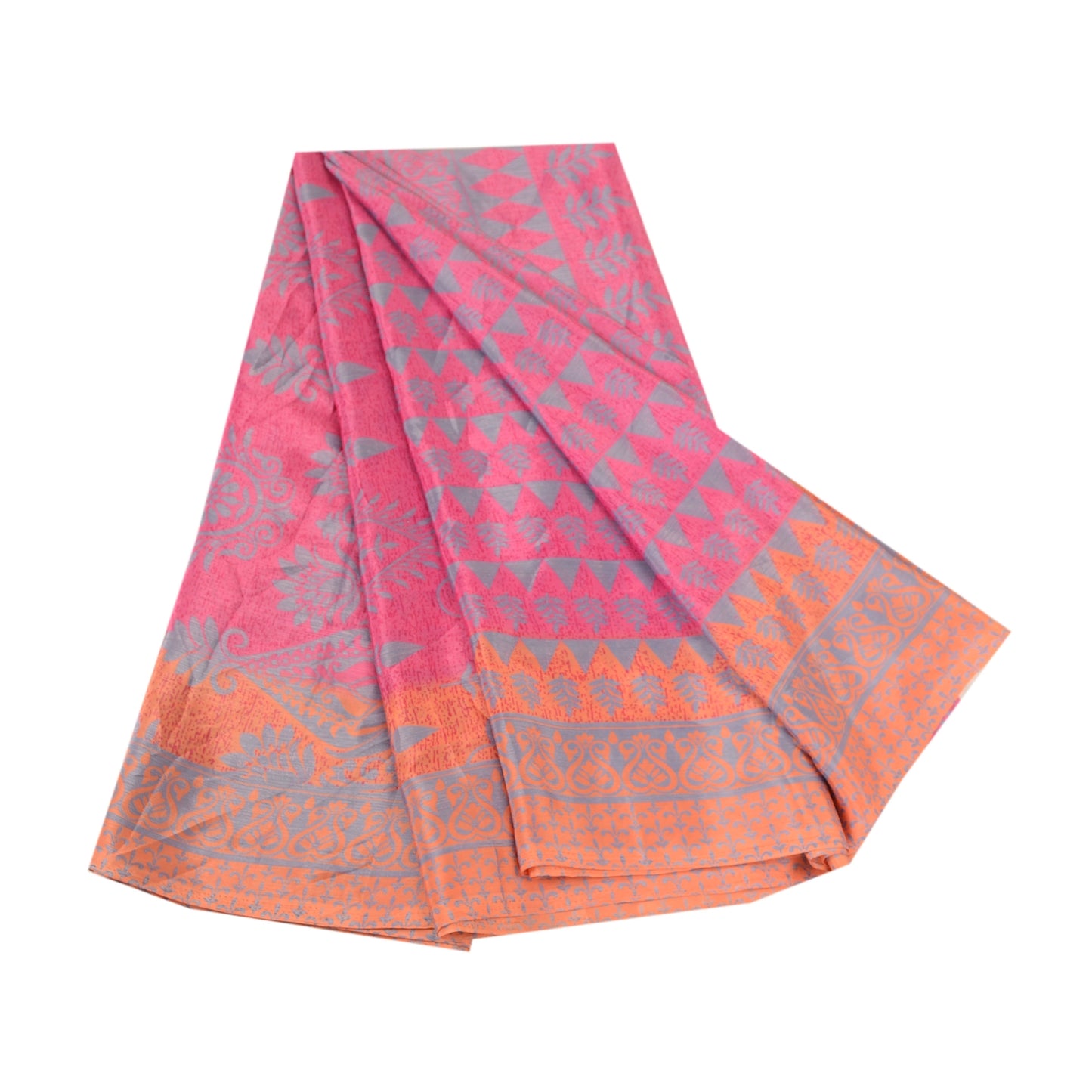 Sanskriti Vintage Pink Sarees Moss Crepe Sari Printed Floral 6 YD Craft Fabric