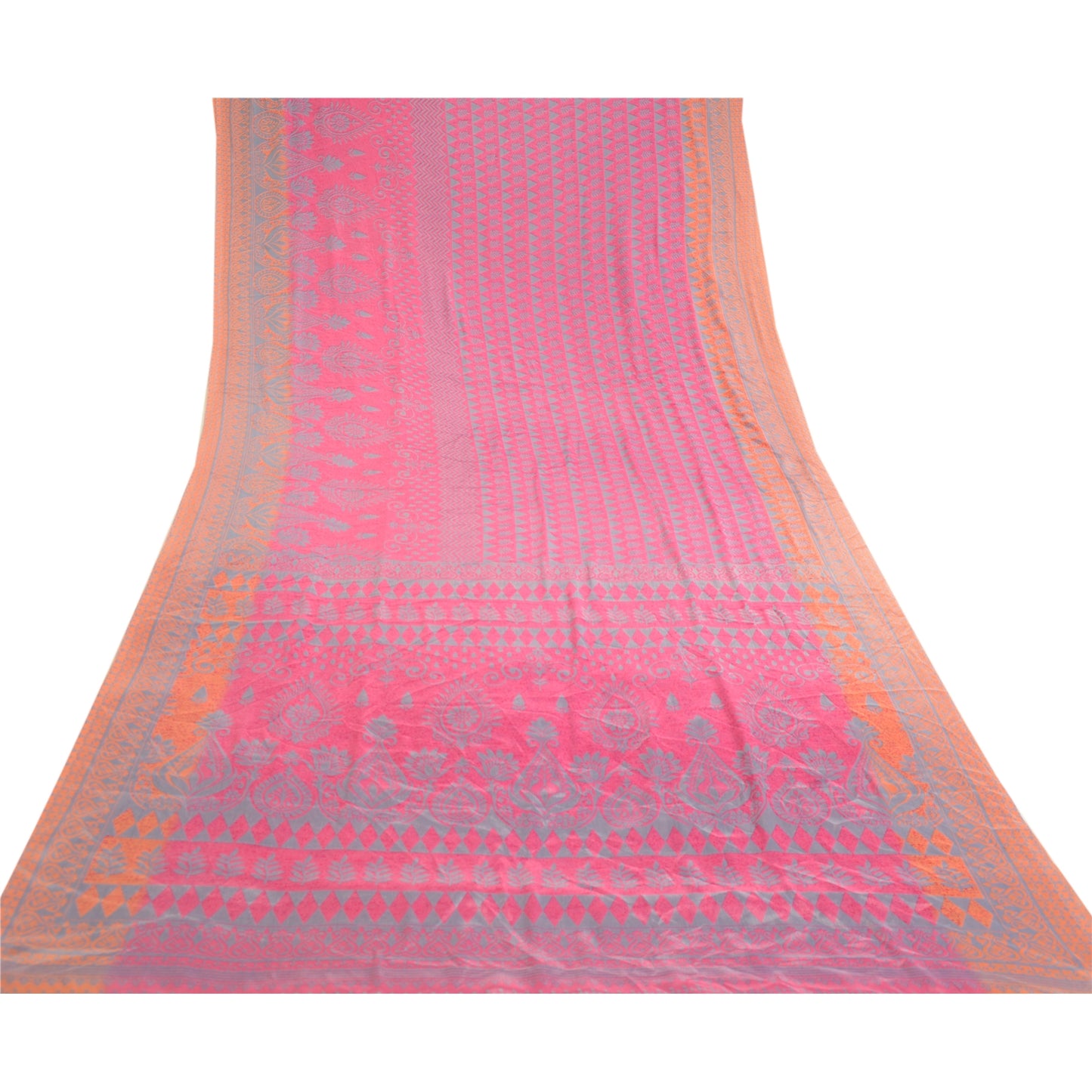 Sanskriti Vintage Pink Sarees Moss Crepe Sari Printed Floral 6 YD Craft Fabric