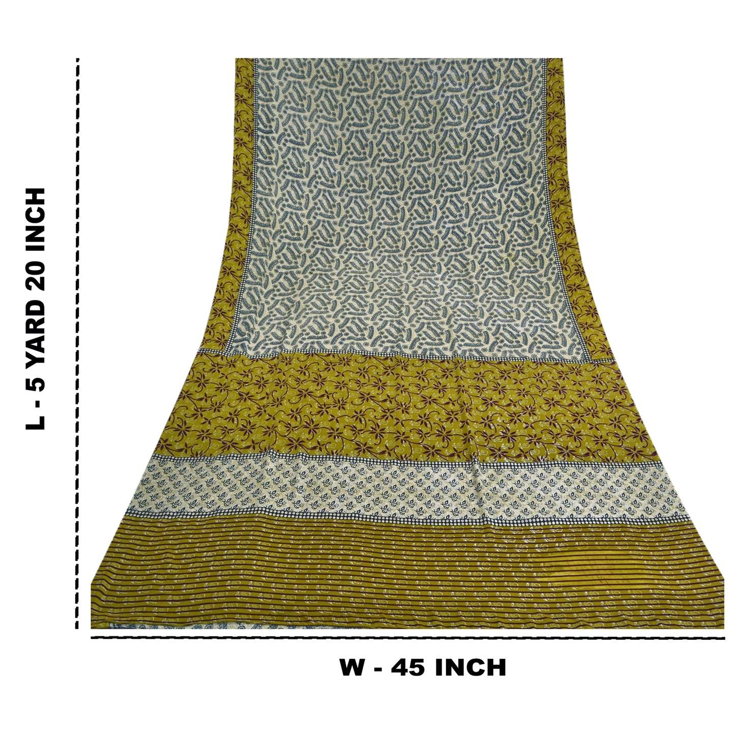 Sanskriti Vintage Ivory Sarees Moss Crepe Sari Printed Floral Soft Craft Fabric