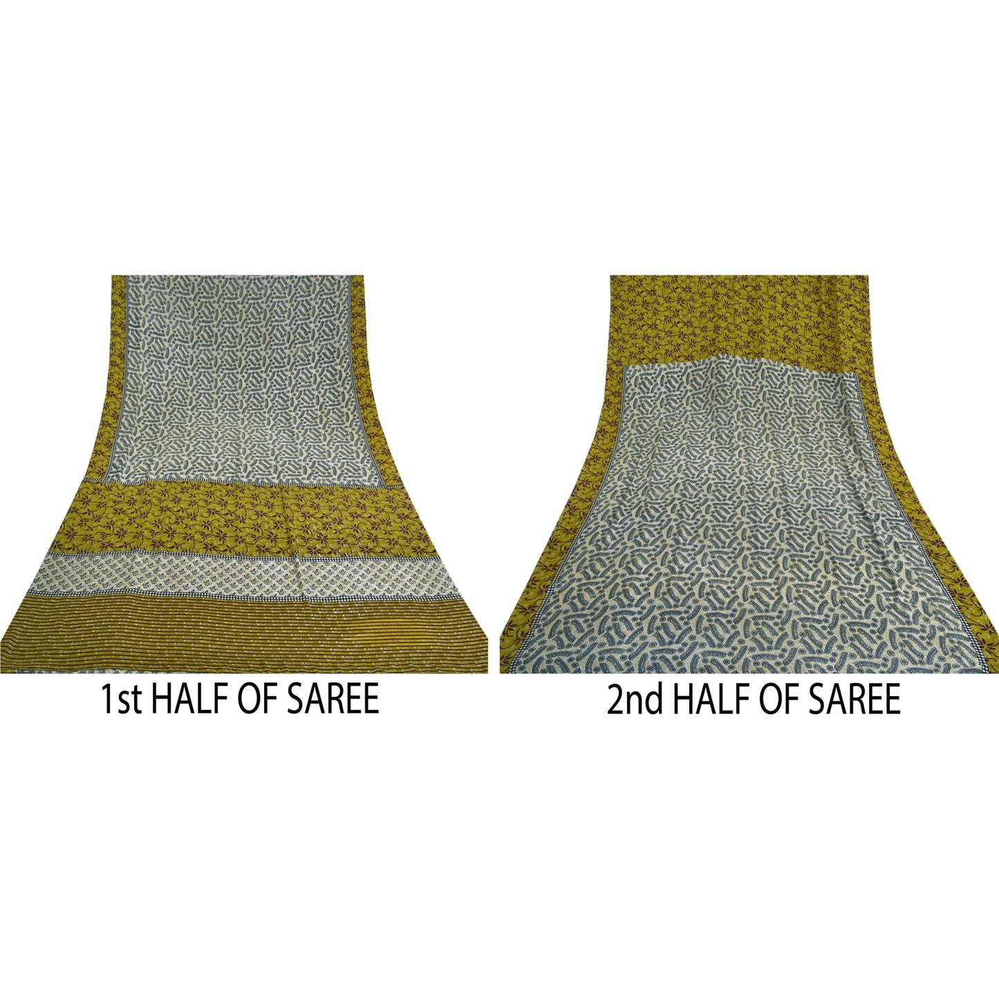 Sanskriti Vintage Ivory Sarees Moss Crepe Sari Printed Floral Soft Craft Fabric