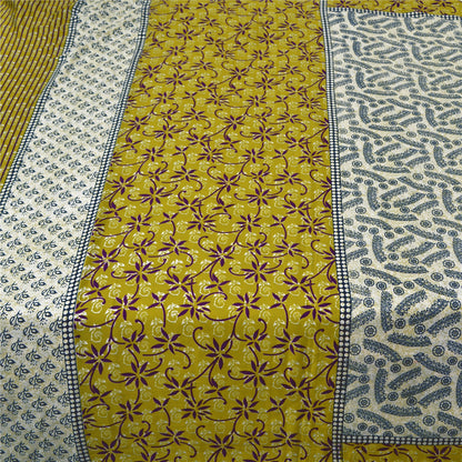 Sanskriti Vintage Ivory Sarees Moss Crepe Sari Printed Floral Soft Craft Fabric