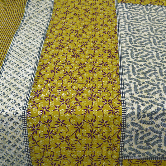 Sanskriti Vintage Ivory Sarees Moss Crepe Sari Printed Floral Soft Craft Fabric