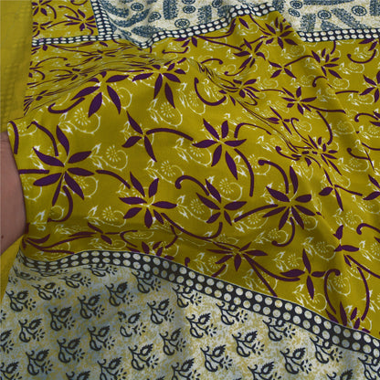 Sanskriti Vintage Ivory Sarees Moss Crepe Sari Printed Floral Soft Craft Fabric