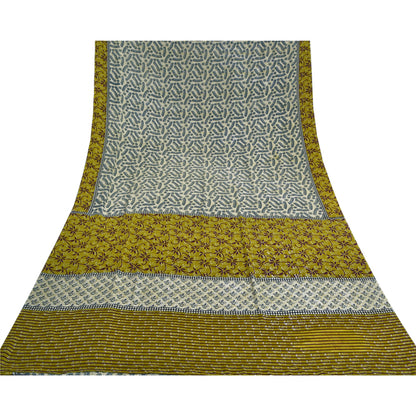 Sanskriti Vintage Ivory Sarees Moss Crepe Sari Printed Floral Soft Craft Fabric