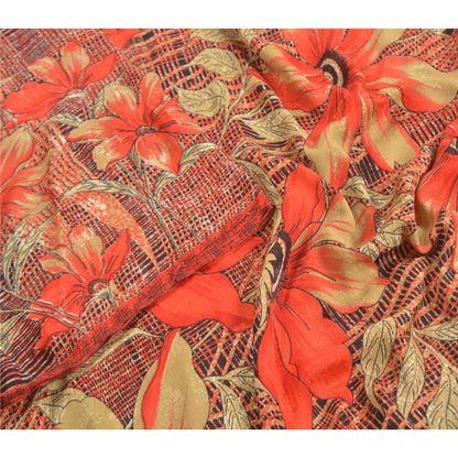 Sanskriti Vintage Red Sarees Moss Crepe Sari Printed Floral Soft Craft Fabric