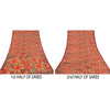 Sanskriti Vintage Red Sarees Moss Crepe Sari Printed Floral Soft Craft Fabric