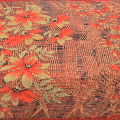 Sanskriti Vintage Red Sarees Moss Crepe Sari Printed Floral Soft Craft Fabric