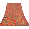 Sanskriti Vintage Red Sarees Moss Crepe Sari Printed Floral Soft Craft Fabric