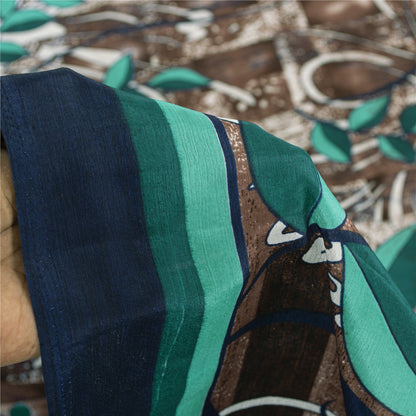 Sanskriti Vintage Brown Sarees Moss Crepe Sari Printed Floral Soft Craft Fabric