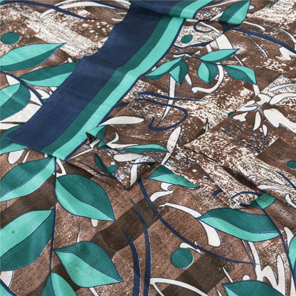 Sanskriti Vintage Brown Sarees Moss Crepe Sari Printed Floral Soft Craft Fabric