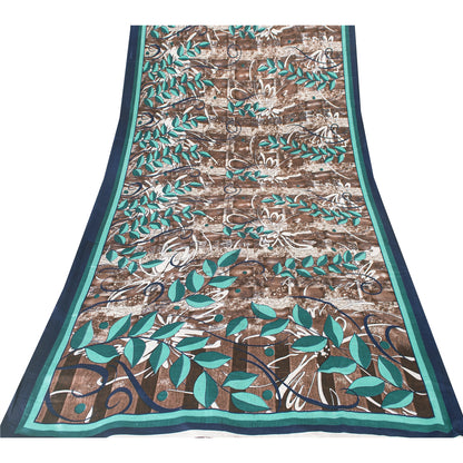 Sanskriti Vintage Brown Sarees Moss Crepe Sari Printed Floral Soft Craft Fabric