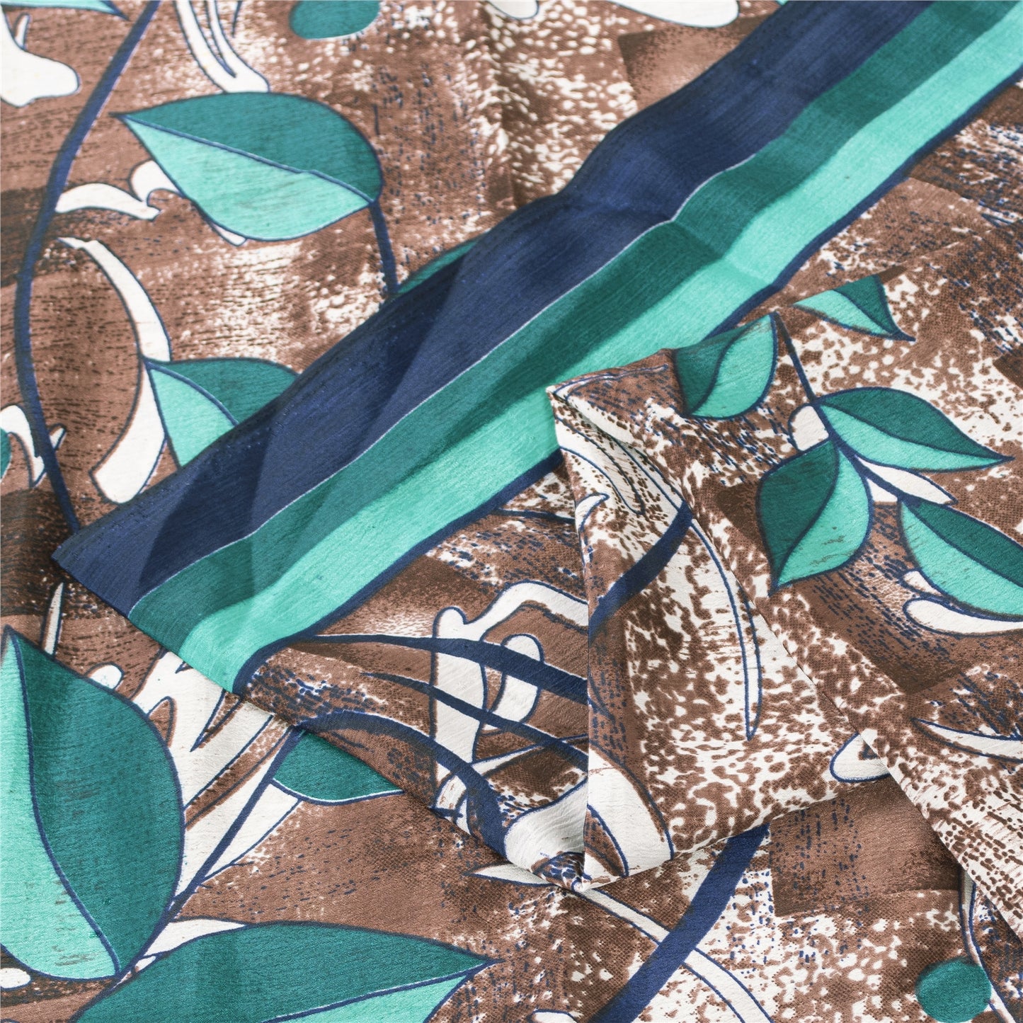 Sanskriti Vintage Brown Sarees Moss Crepe Sari Printed Floral Soft Craft Fabric