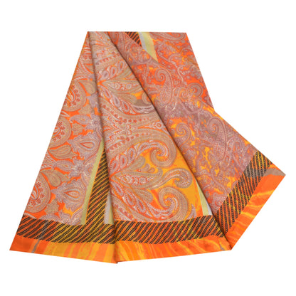 Sanskriti Vintage Orange Sarees Moss Crepe Sari Printed Floral Soft Craft Fabric