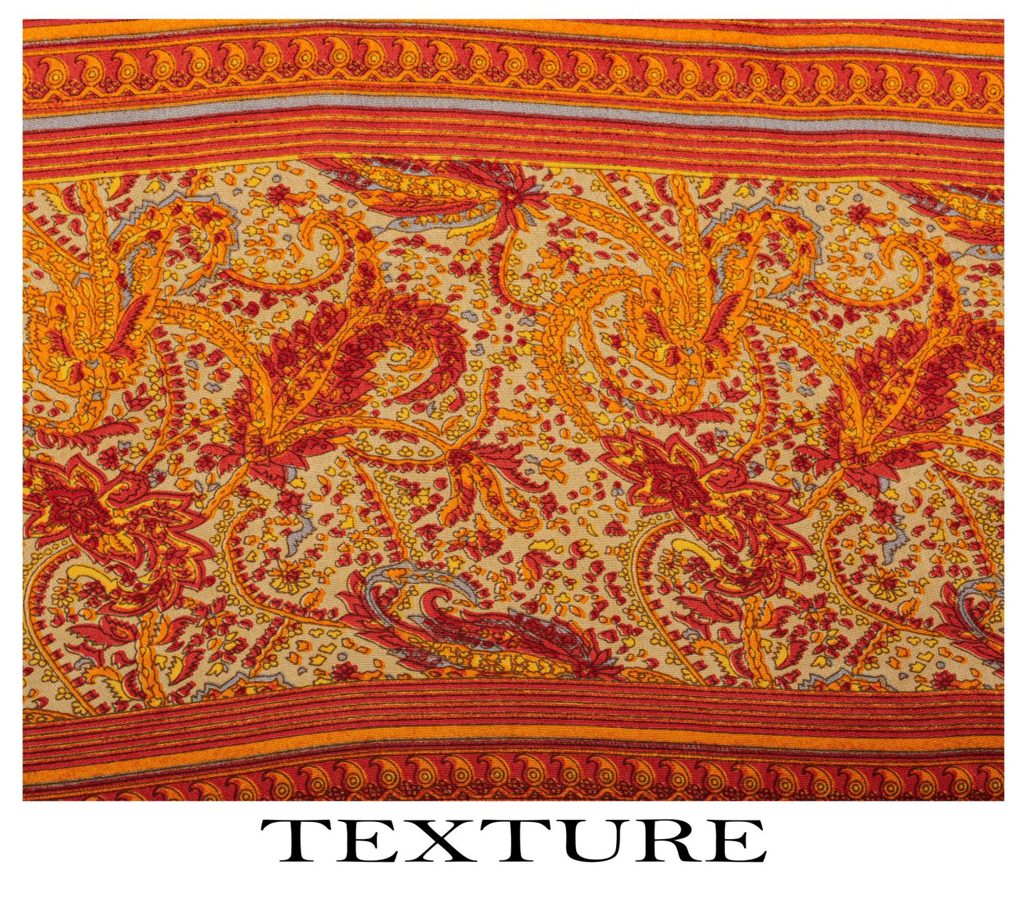 Sanskriti Vintage Orange Moss Crepe Saree Paisley Printed Fabric 5.5+ Yard Sari