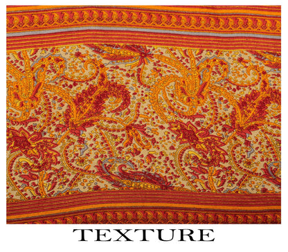 Sanskriti Vintage Orange Moss Crepe Saree Paisley Printed Fabric 5.5+ Yard Sari