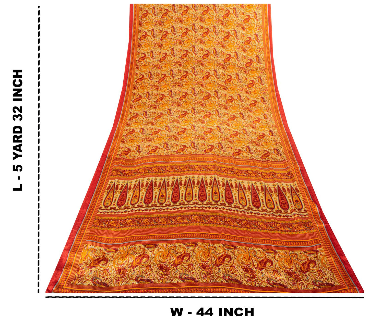 Sanskriti Vintage Orange Moss Crepe Saree Paisley Printed Fabric 5.5+ Yard Sari