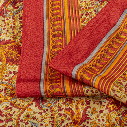 Sanskriti Vintage Orange Moss Crepe Saree Paisley Printed Fabric 5.5+ Yard Sari