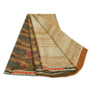 Sanskriti Vintage Sarees Ivory Indian Moss Crepe Sari Printed Soft Craft Fabric