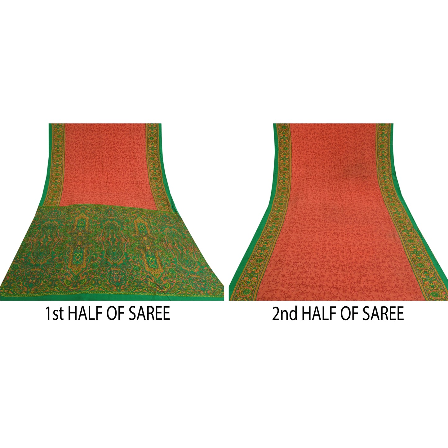 Sanskriti Vintage Sarees Red Indian Moss Crepe Sari Printed Soft Craft Fabric