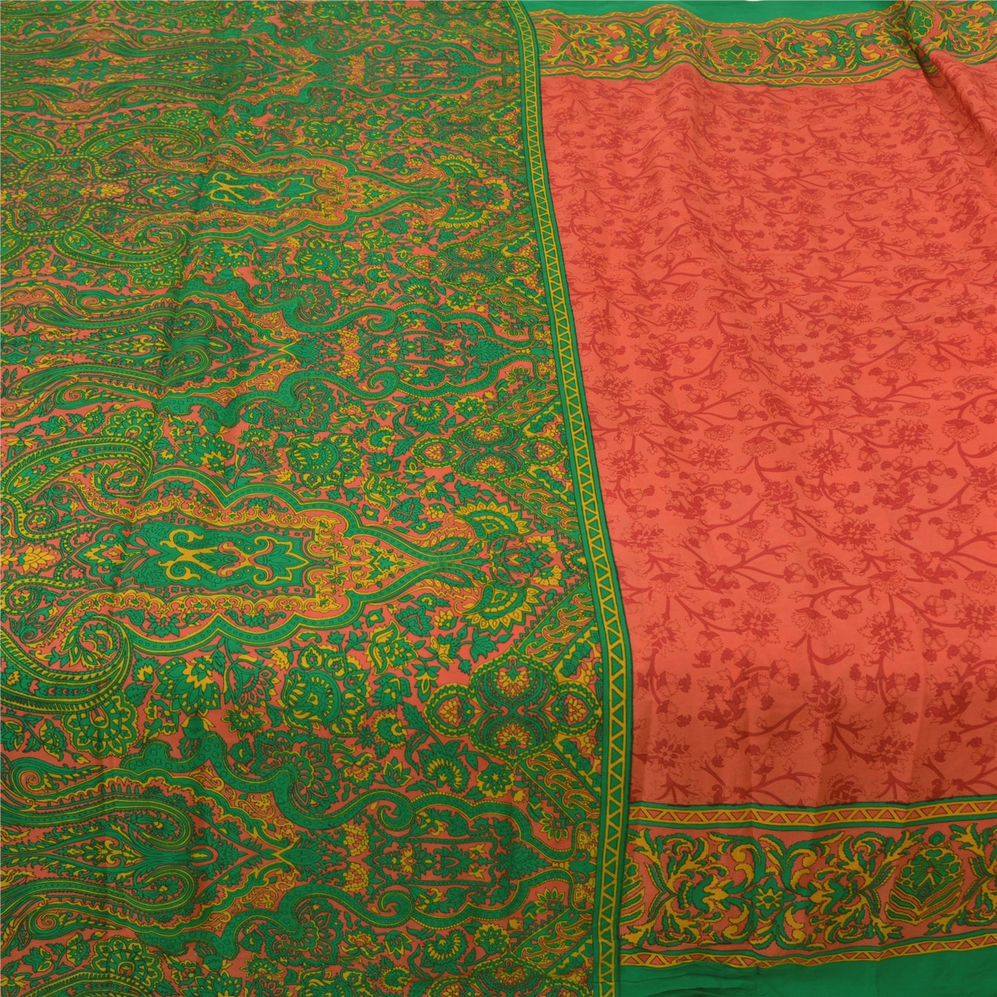 Sanskriti Vintage Sarees Red Indian Moss Crepe Sari Printed Soft Craft Fabric