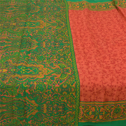 Sanskriti Vintage Sarees Red Indian Moss Crepe Sari Printed Soft Craft Fabric
