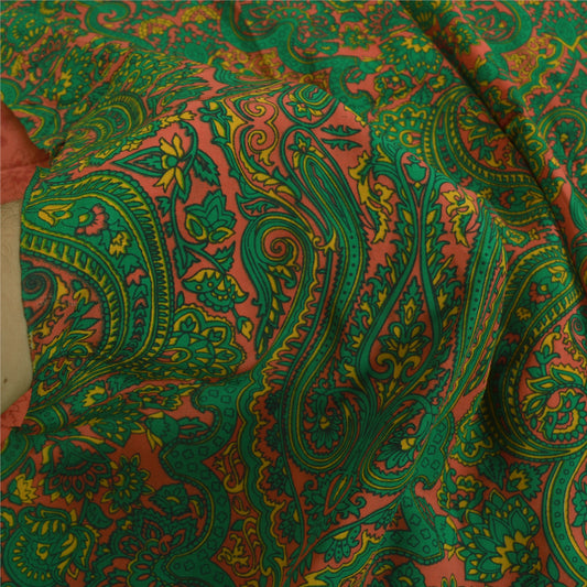 Sanskriti Vintage Sarees Red Indian Moss Crepe Sari Printed Soft Craft Fabric