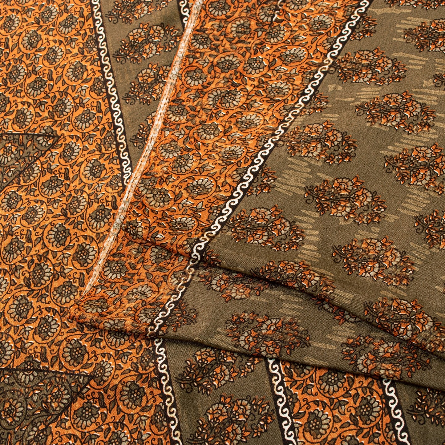 Sanskriti Vintage Sarees Green Indian Moss Crepe Sari Printed Soft Craft Fabric