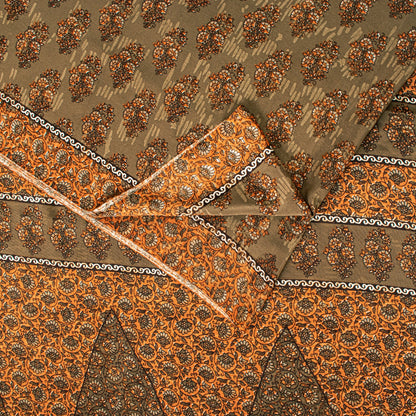 Sanskriti Vintage Sarees Green Indian Moss Crepe Sari Printed Soft Craft Fabric