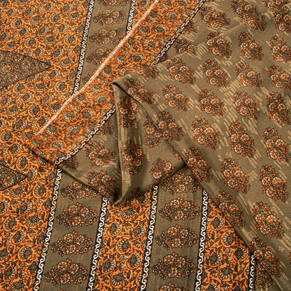 Sanskriti Vintage Sarees Green Indian Moss Crepe Sari Printed Soft Craft Fabric