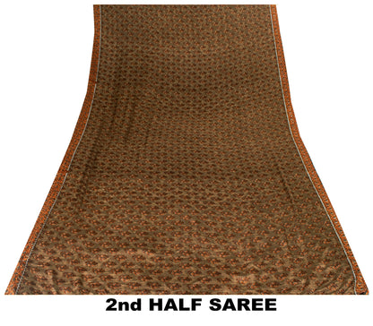 Sanskriti Vintage Sarees Green Indian Moss Crepe Sari Printed Soft Craft Fabric