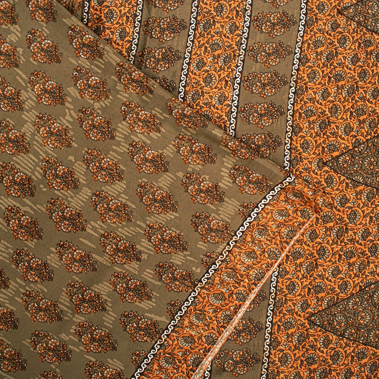 Sanskriti Vintage Sarees Green Indian Moss Crepe Sari Printed Soft Craft Fabric