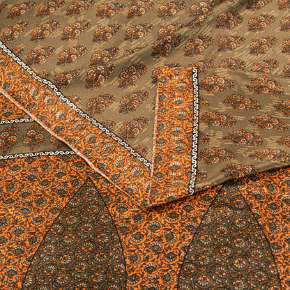 Sanskriti Vintage Sarees Green Indian Moss Crepe Sari Printed Soft Craft Fabric