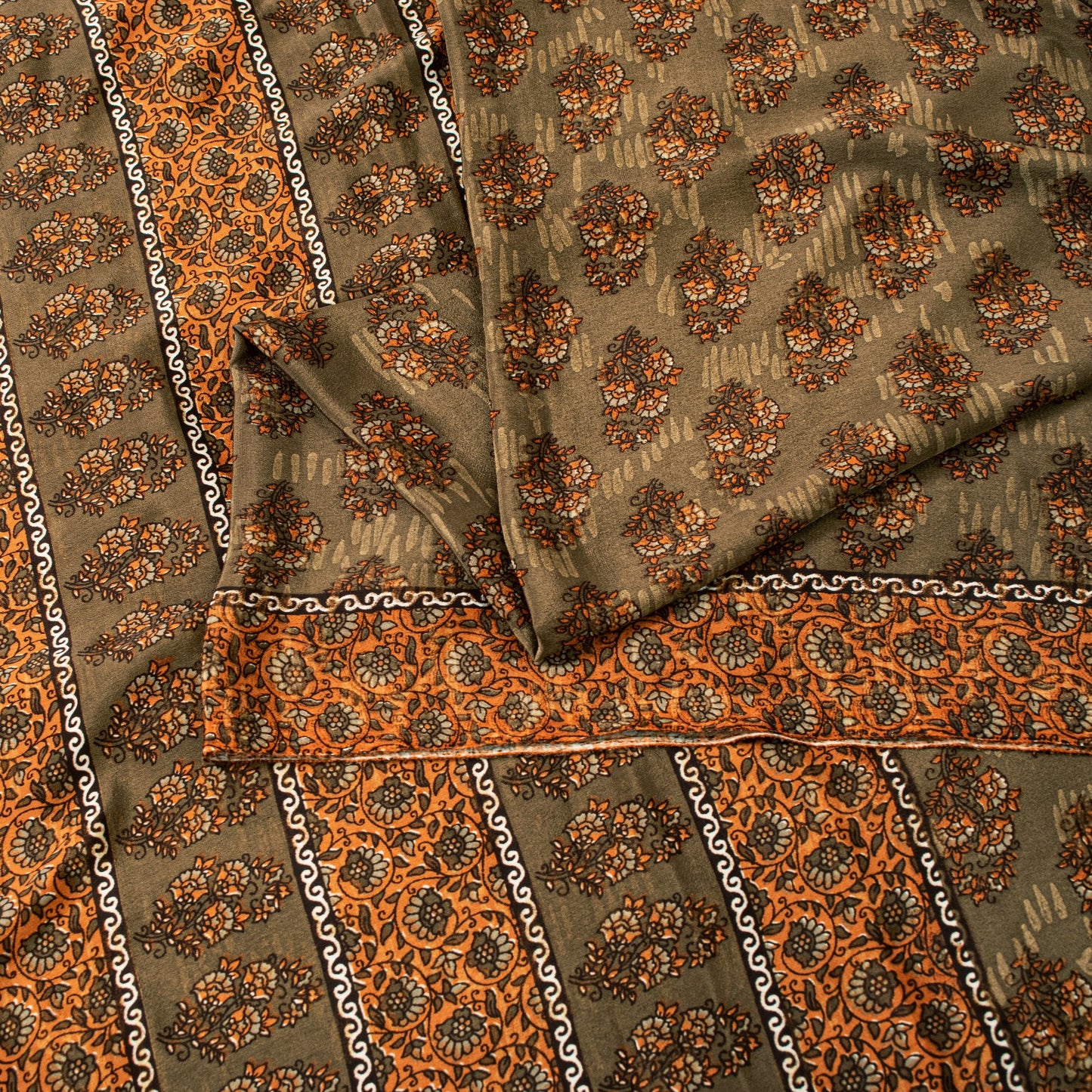 Sanskriti Vintage Sarees Green Indian Moss Crepe Sari Printed Soft Craft Fabric