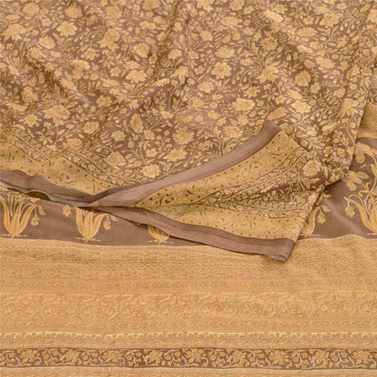 Sanskriti Vintage Sarees Indian Brown Moss Crepe Sari Printed Soft Craft Fabric